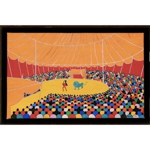 Vintage Nicola Ortis Poucette "Circus" Oil Painting: Naïve-Style French Folk Art
